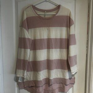 Z Supply Cream & Mauve Striped Lightweight Sweater – Size Small